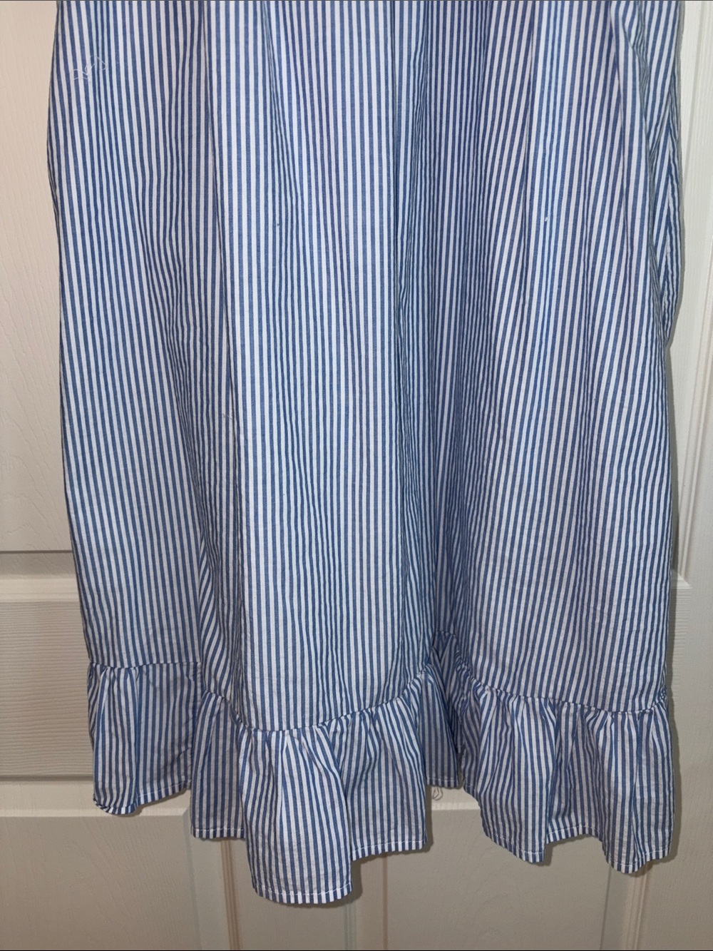 J. Crew Factory Blue and White Striped Smocked Midi Dress - Picture 3 of 8